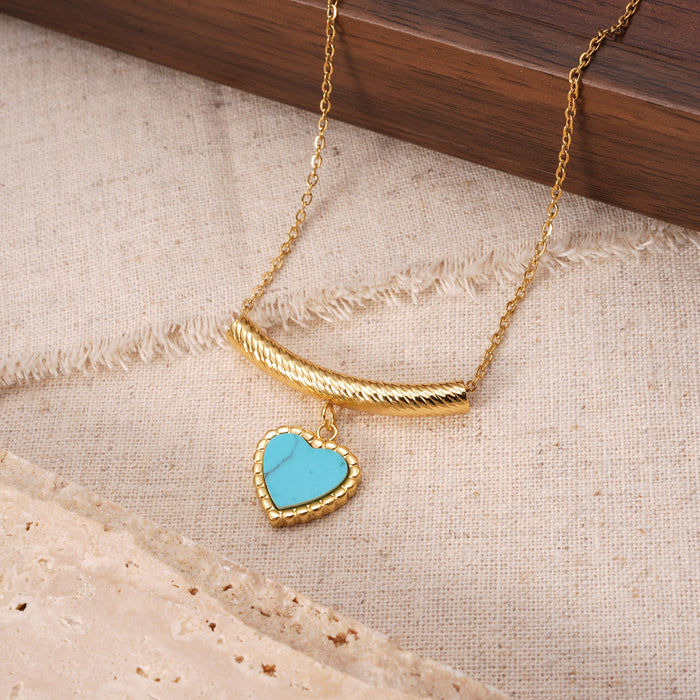 Wholesale Stainless Steel Heart-Shaped Turquoise Necklace