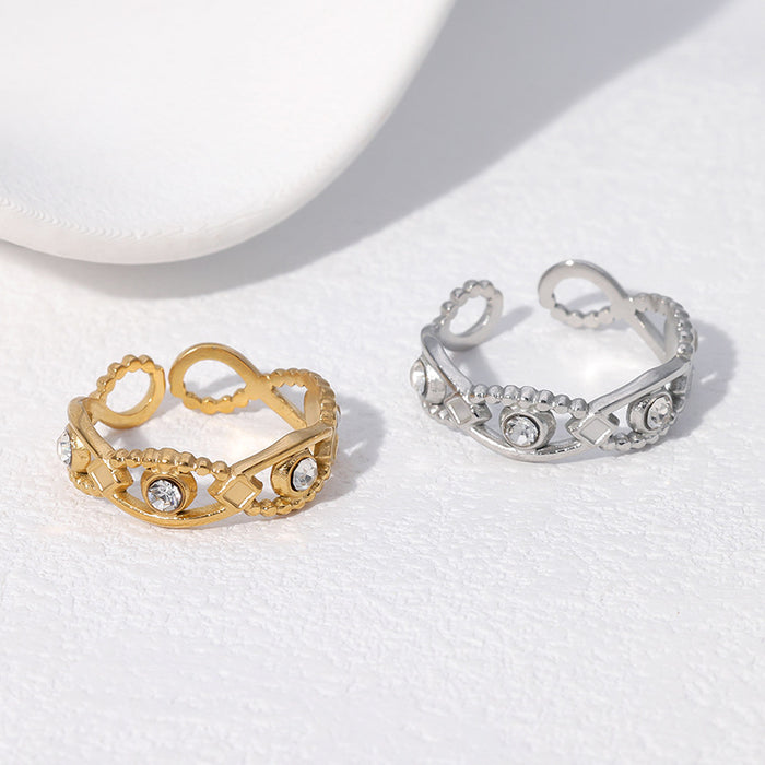 Wholesale Open Ring with Eyes Inlaid with Diamonds Stainless Steel Ring