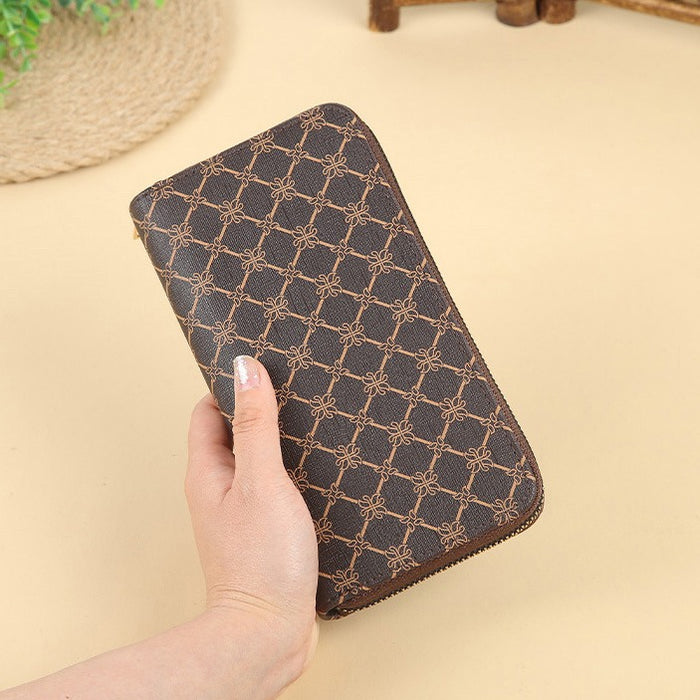 Wholesale PU Striped Print Long Wallet Handbag with Dual Zippers MOQ≥3