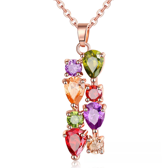 Wholesale Necklace Colored Stone Zircon Pendant Long Necklace Colorful Necklace