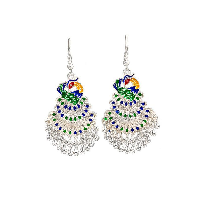 Wholesale Cloisonne Peacock earrings  silver minority totem Phoenix bell earrings