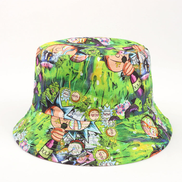 Wholesale Autumn New Cotton Cartoon Printed Flat-top Hip-hop Fisherman Hat Men's and Women's Sunshade Basin Hat