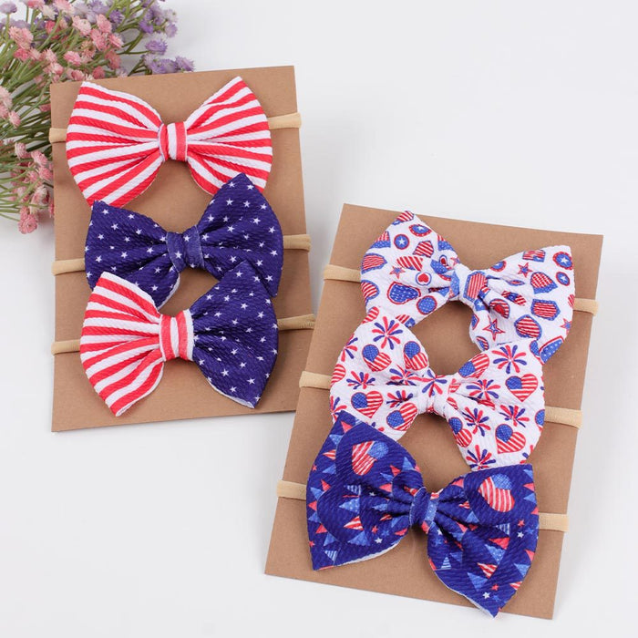 Wholesale 50PCS American Independence Day Flag Printed 4.5 Inch Bow Baby Hairband JDC-HD-XiuG002
