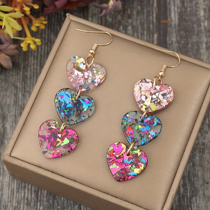 Wholesale Valentine' s Day Creative Multiple Sequins Acrylic Love ing Drop Earrings
