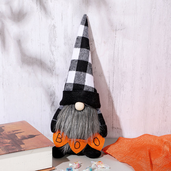 Wholesale  Ghost Festival decoration desktop ornaments letters red and black plaid hat forest man doll ornaments