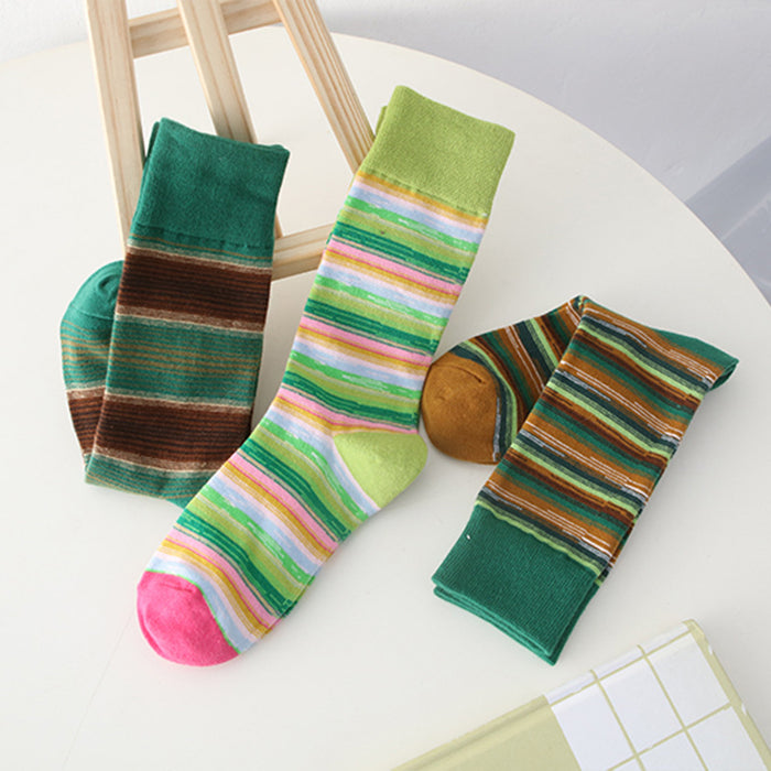 Wholesale Socks, mid length socks, cotton socks, striped color blocking, versatile
