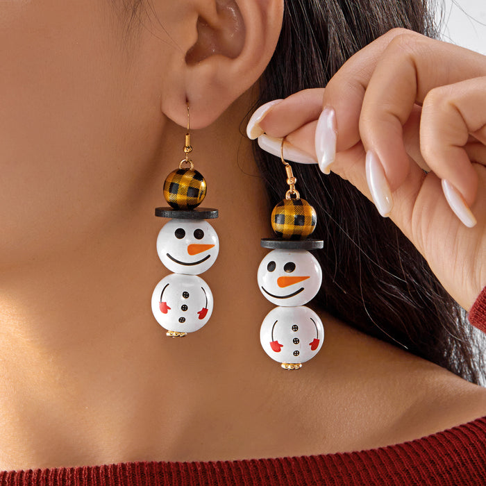Wholesale Christmas earrings creative snowman funny Christmas element earrings versatile wooden beads holiday ear hooks