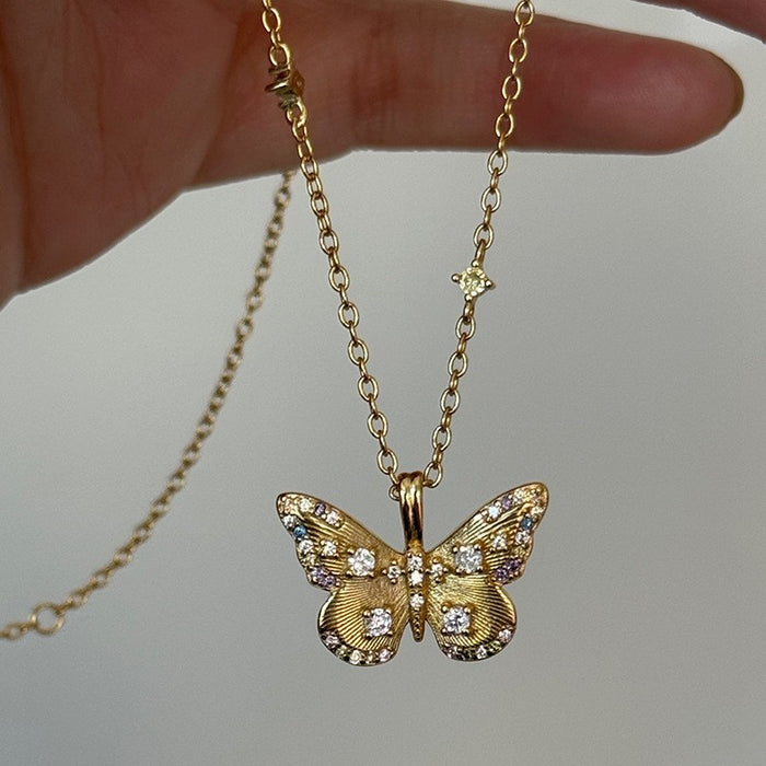 Wholesale  S925 Sterling Silver Butterfly Necklace Gift Female Niche Personalized Pendant