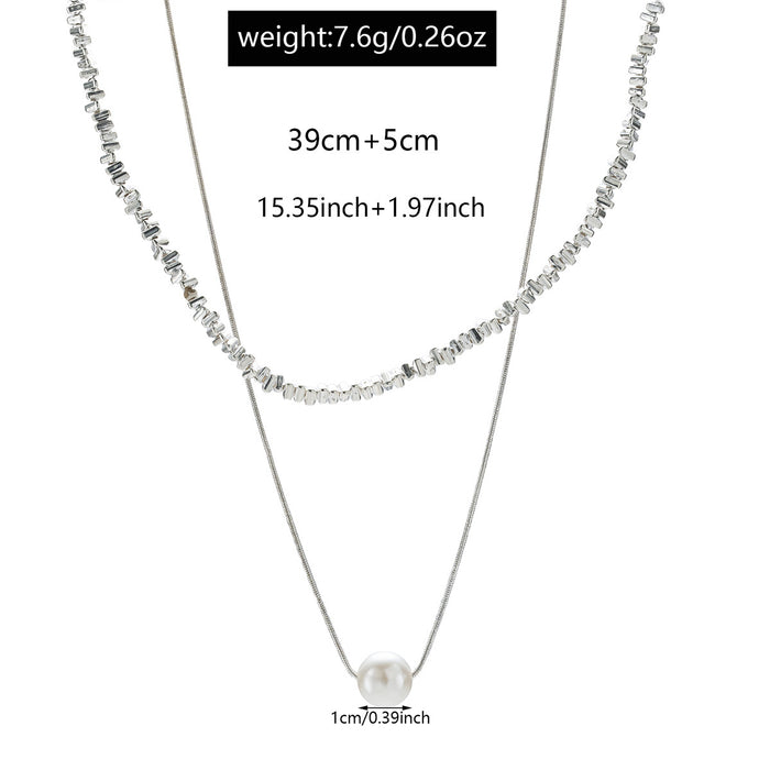 Wholesale Jewelry imitation pearl pendant necklace layered for high-end, light luxury, niche, irregular collarbone chain accessories