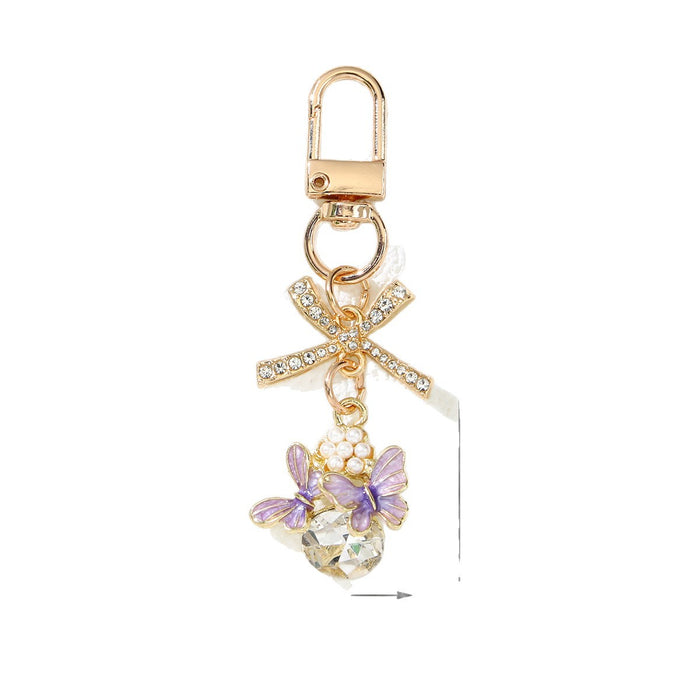 Wholesale Zinc Alloy Pearl Butterfly Bow Keychain Bag Charm for Cute Gift for Girls MOQ≥2