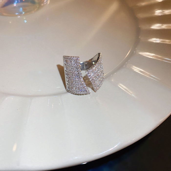 Wholesale Zircon diamond geometric love open ring sweet niche fresh index finger ring fashion high-end jewelry