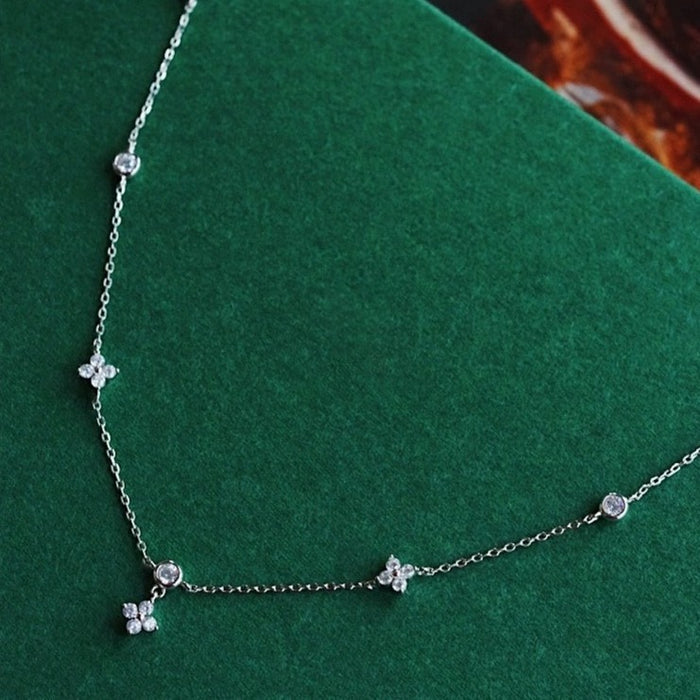 Wholesale Zircon Four-Leaf Flower Necklace Earrings Bracelet Ring Set