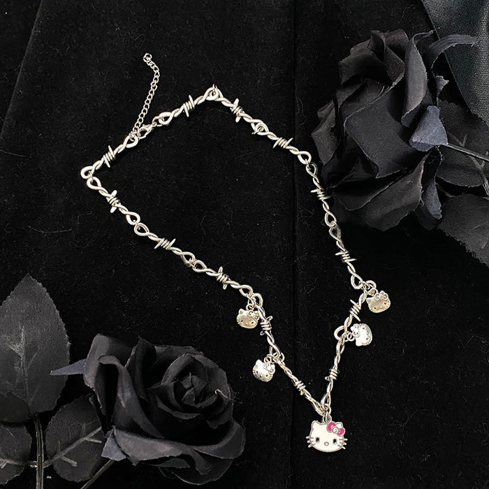 Wholesale Cute cartoon cat silver metal pendant collarbone chain temperament necklace jewelry neck chain necklace