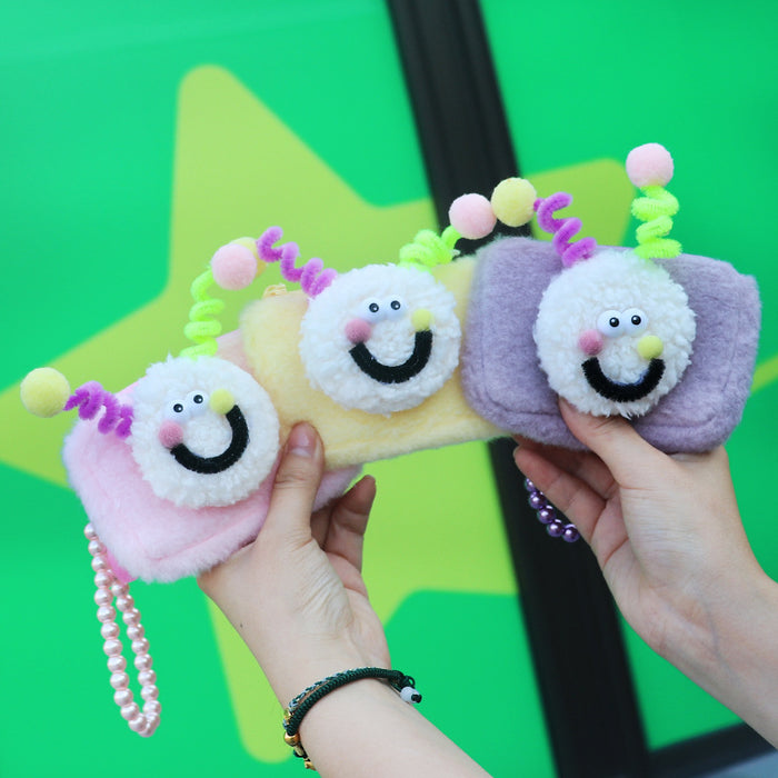 Wholesale Trendy Face Plush Square Card Holder Keychain Wallet Pink Macaron Style Everyday Wear Boutique Resale