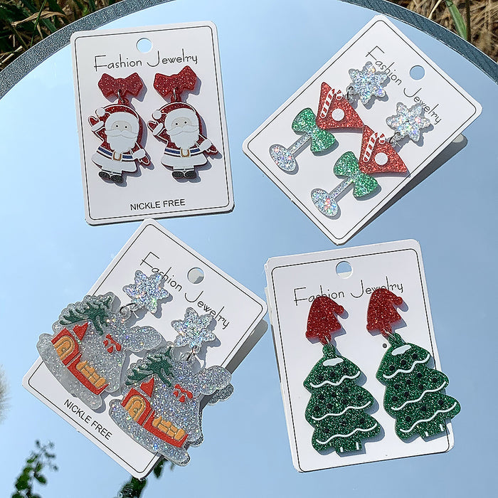Wholesale Christmas Series Earrings Fashionable Shiny Acrylic Christmas Tree Wine Glass Earrings