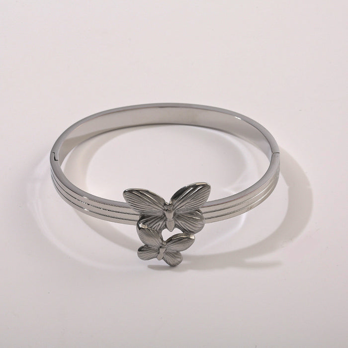 Wholesale Cross border popular personalized double-layer butterfly stainless steel bracelet, high-end butterfly bracelet, color preservation wholesale