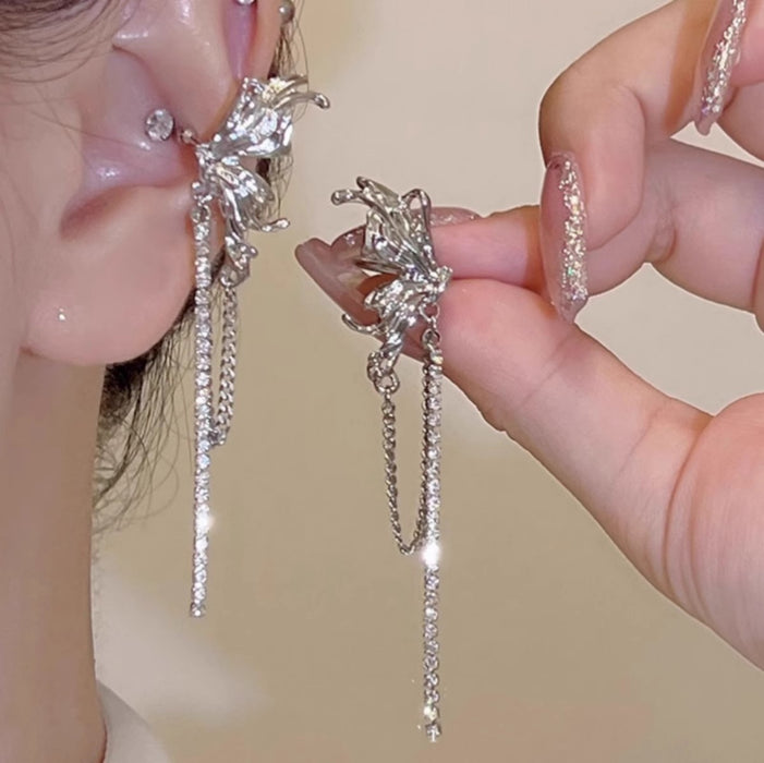 Wholesale Light luxury and agile without ear holes, butterfly pearl tassel ear bone clip, high-end earring design, earrings for women