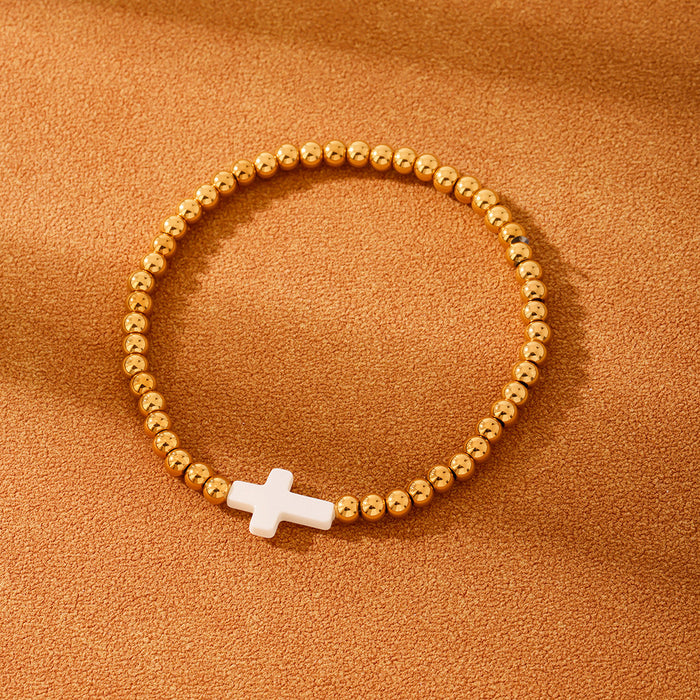 Wholesale Stainless steel round bead handmade bead bracelet with cross shaped personalized bracelet plating