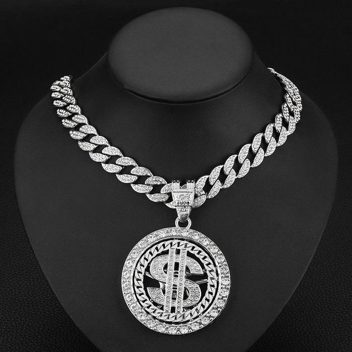 Wholesale Brand Rotatable Dollar Coin Pattern Zinc Alloy Necklace Personalized Pendant