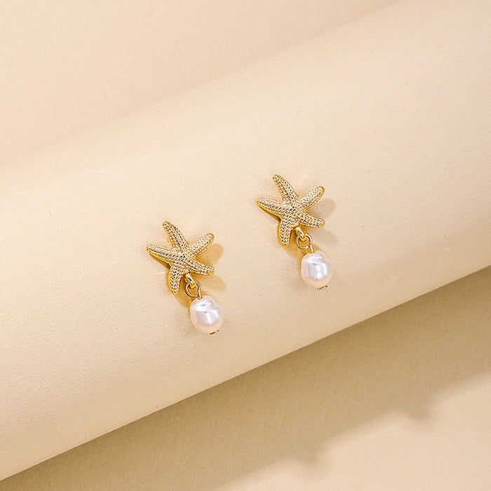 Wholesale Baroque Pearl Starfish Earrings Summer Elegant Earrings Fashion Earrings