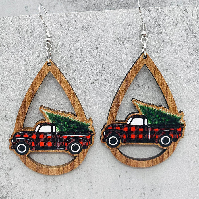Wholesale  Bell Red Car Water Drop Wooden Earrings Christmas Accessories