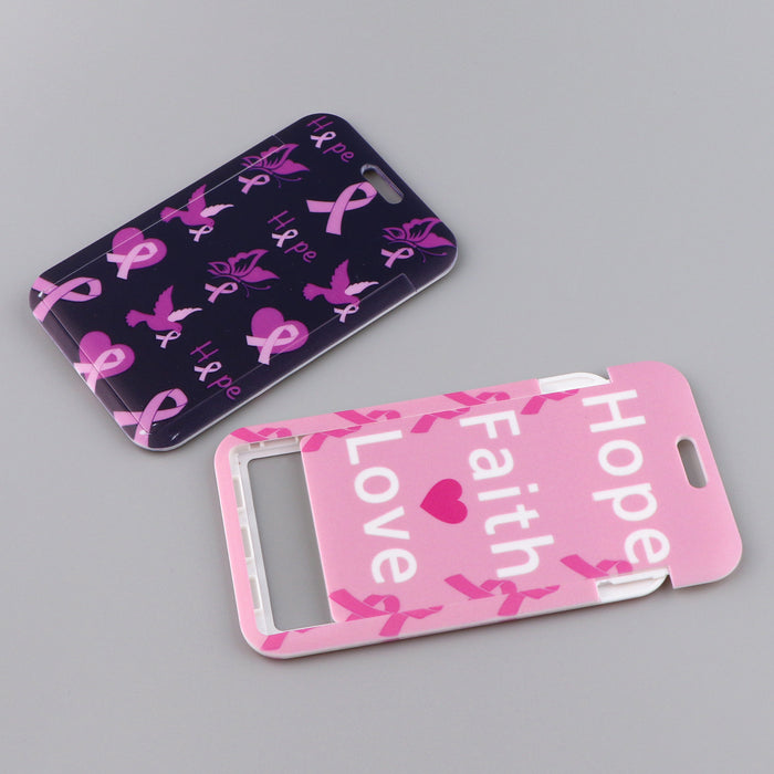 Wholesale Red Ribbon Women' s Health Symbol Mobile Phone Lanyard Key Accessories Polyester Double-Sided Hard Card Holder Keychain