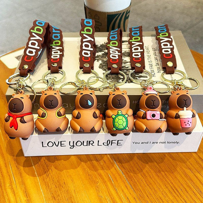 Wholesale Lovable Cabibala Keychain Cartoon Water Guinea Pig Doll Small Pendant Couple Key Chain School Bag Hanging Ornaments