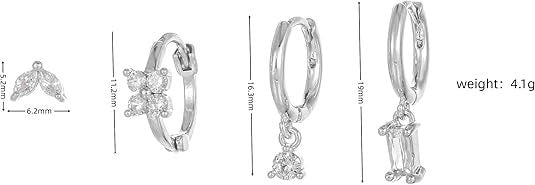 Wholesale Fashionable geometric earrings with micro inlaid zircon square earrings set, light luxury women's personalized four piece earring set