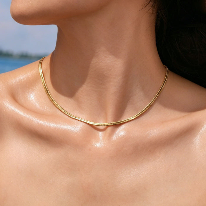 Wholesale 2pcs Stacked necklaces,  plain chain,  snake bone,  titanium steel chain