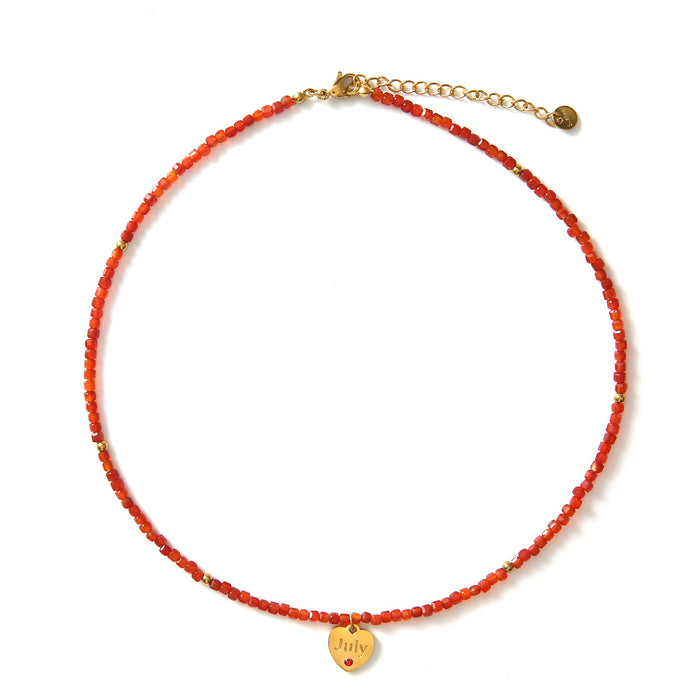 Wholesale New personalized multi-faceted natural stone necklace with stainless steel heart and diamond necklace color preservation