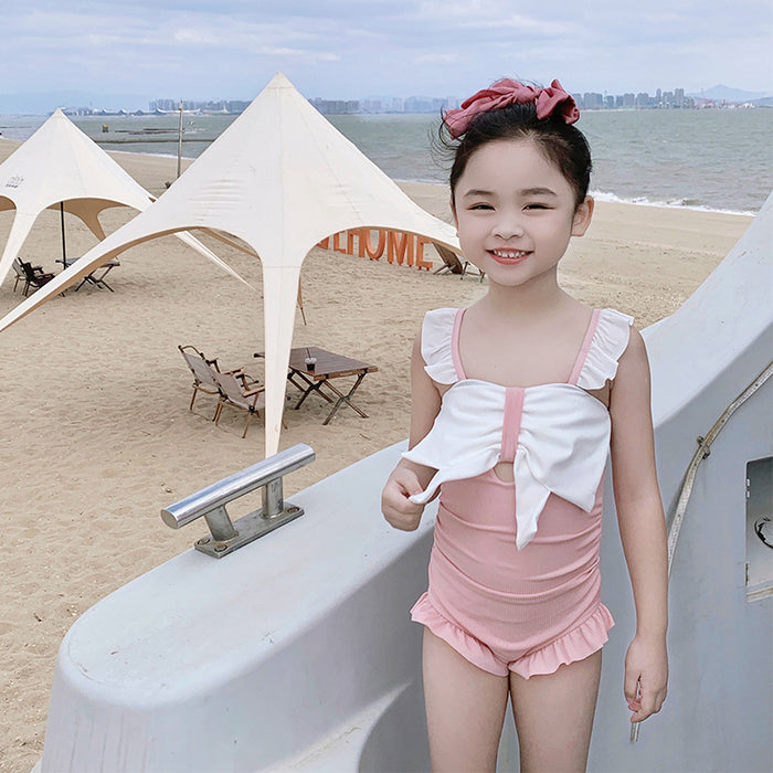Wholesale Children's Swimwear Girls Children's One-piece Hot Spring Swimwear Small Fresh Bow Professional Swimwear