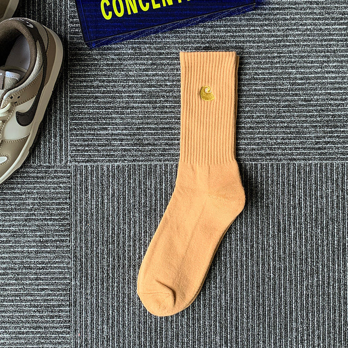 Wholesale Towel Bottom Gold Label Embroidery Simple Cotton Sports Socks JDC-SK-Qinz001