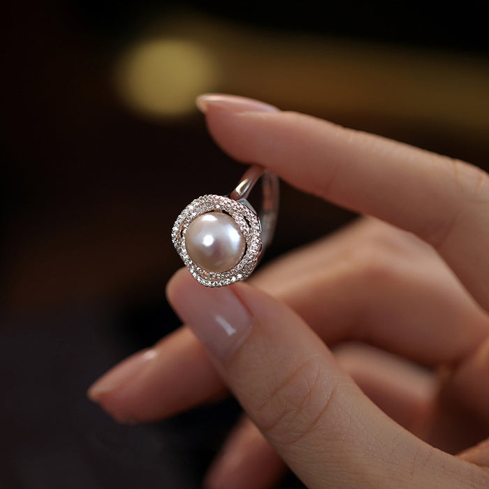 Wholesale Natural pearl ring, light luxury, high-end, niche, open mouth jewelry ring
