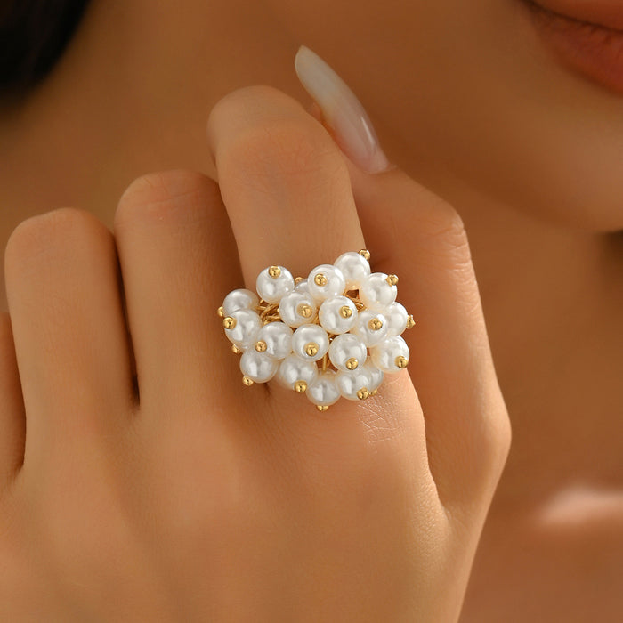 Wholesale Personalized irregular design pearl ring retro light luxury adjustable ring