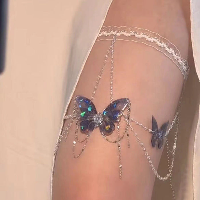 Wholesale Lace butterfly tassel leg chain, niche body chain, personalized accessory