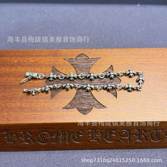 Wholesale Bracelet with cross flower gourd buckle, retro couple thick bracelet, color preserving copper material