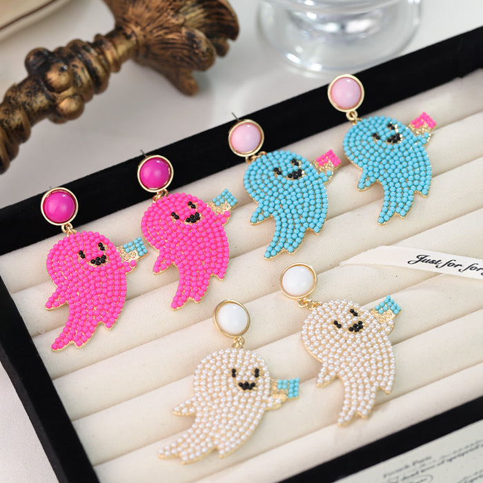 Wholesale Halloween Cartoon Ghost Little Devil Rice Beads Alloy Earrings JDC-ES-Rulong006