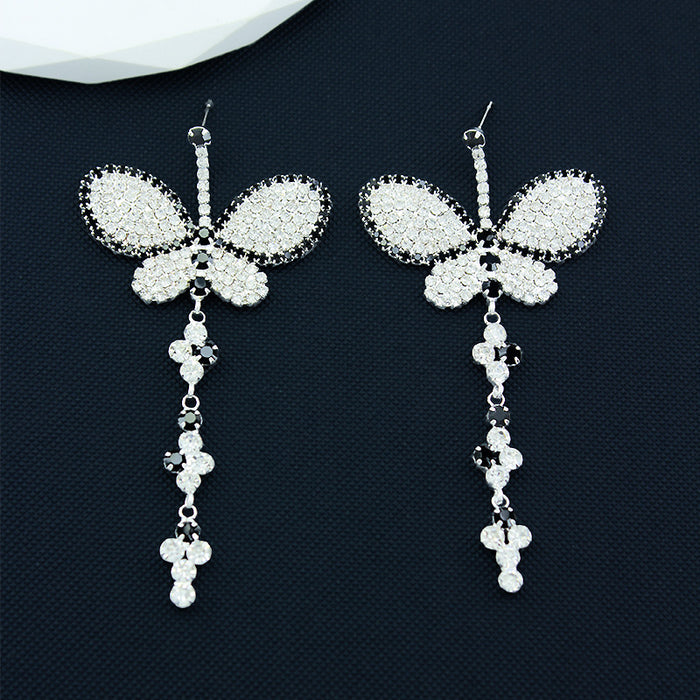 Wholesale Exaggerated Butterfly Drop Earrings Women's Black Diamond Earrings