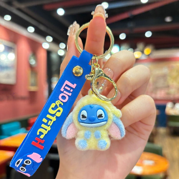 Wholesale Cartoon flocking  keychain student bag keychain car keychain couple pendant