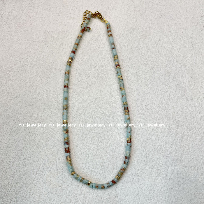 Wholesale Gemstone beaded moonstone patterned green water wave chain star and moon pendant stacked necklace