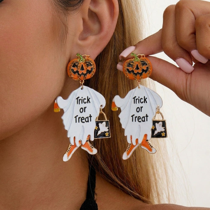 Wholesale Trendy Pumpkin Earrings for Women Alloy Rhinestone Asymmetrical Tassel Dangle Fashion Jewelry