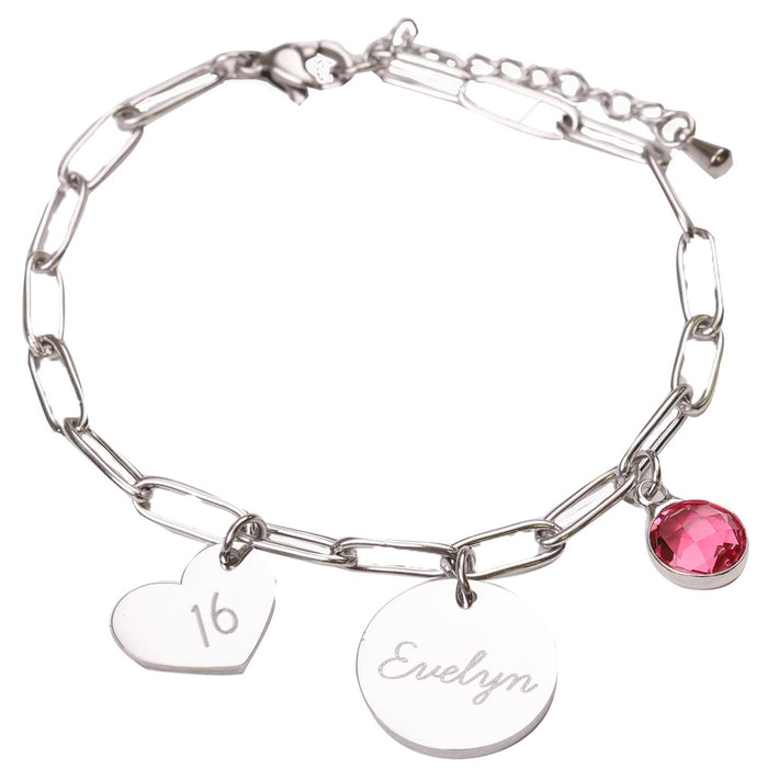 Wholesale Birthday Stone Bracelet Steel Rose Gold Plated Round Brand Name Engraved Birthday Bracelet Love Bracelet