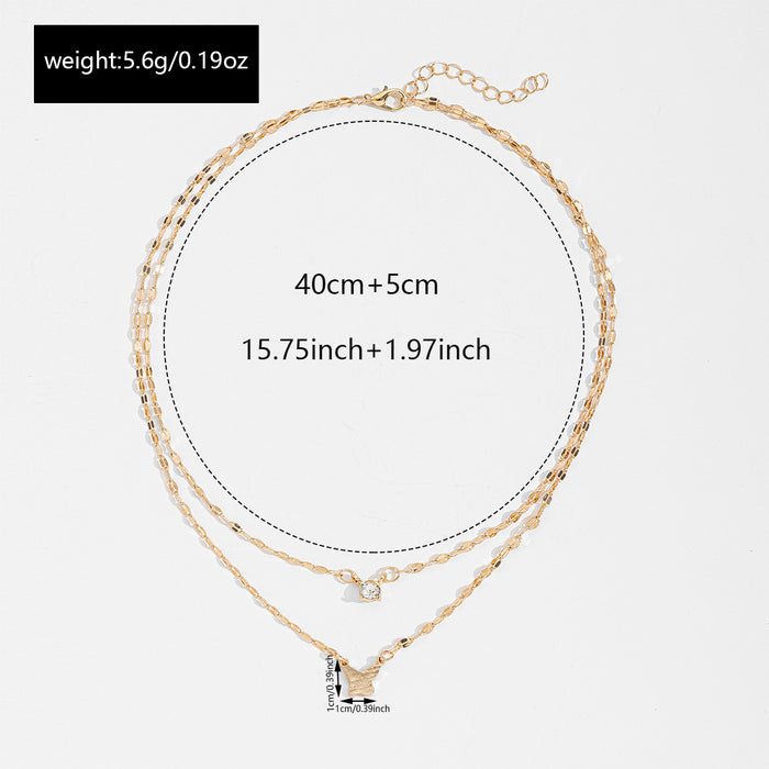 Wholesale Small niche minimalist butterfly necklace, double layered, high-end, light luxury, diamond studded collarbone chain, sweater chain for women