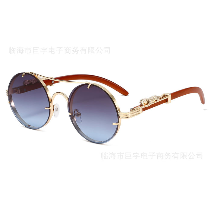 Wholesale New Retro Double Beam Leopard Head Sunglasses Fashion Trend Personalized Round Frame Sunglasses