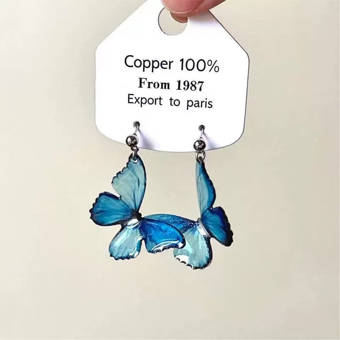 Wholesale Blue Butterfly 925 Silver Needle Clip Earrings for Women