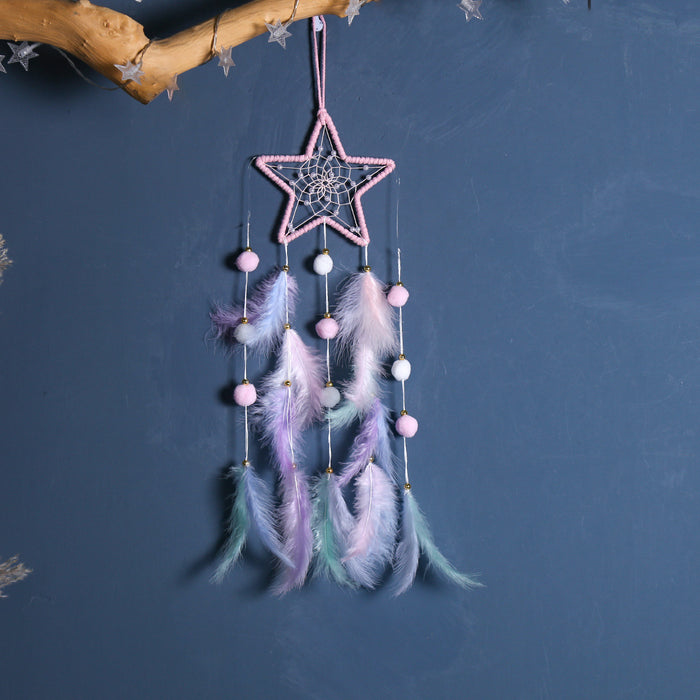 Wholesale Trendy Handmade Dreamcatcher Pendant with Feathers Iron Frame Bag Charm
