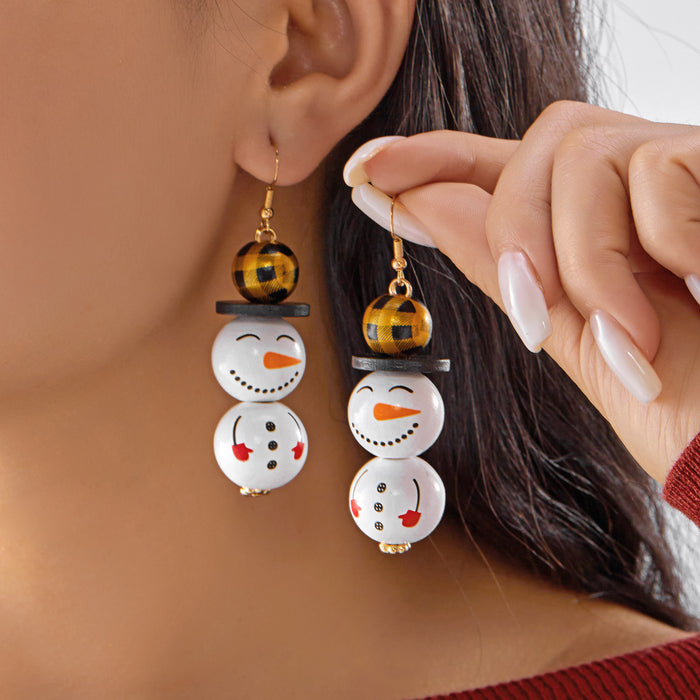 Wholesale Christmas earrings creative snowman funny Christmas element earrings versatile wooden beads holiday ear hooks
