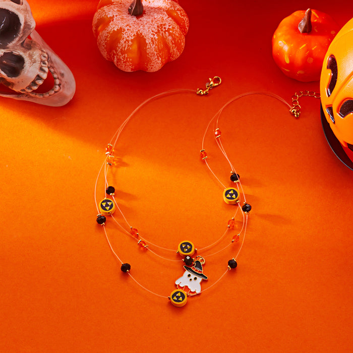 Wholesale  kitten face hat ghost clavicle chain multi-layer necklace