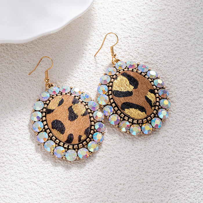 Wholesale Bohemian turquoise leopard print earrings retro tribal ethnic style love heavy earrings for women