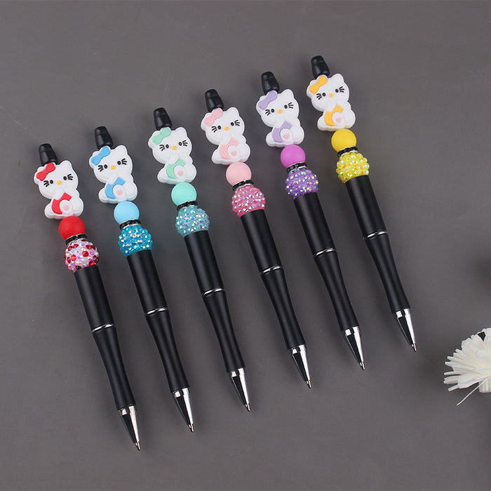 Wholesale Beaded pen handmade cartoon cat silicone small gum beaded pen color plastic writing pen